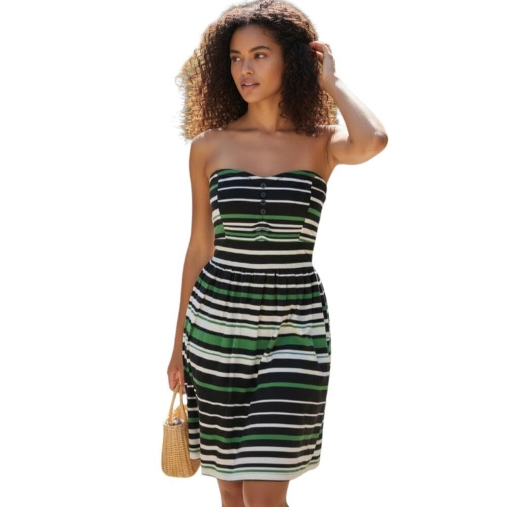 BEBOP GREEN, BLACK, & WHITE STRIPE STRAPLESS DRESS SZ.S EUC.